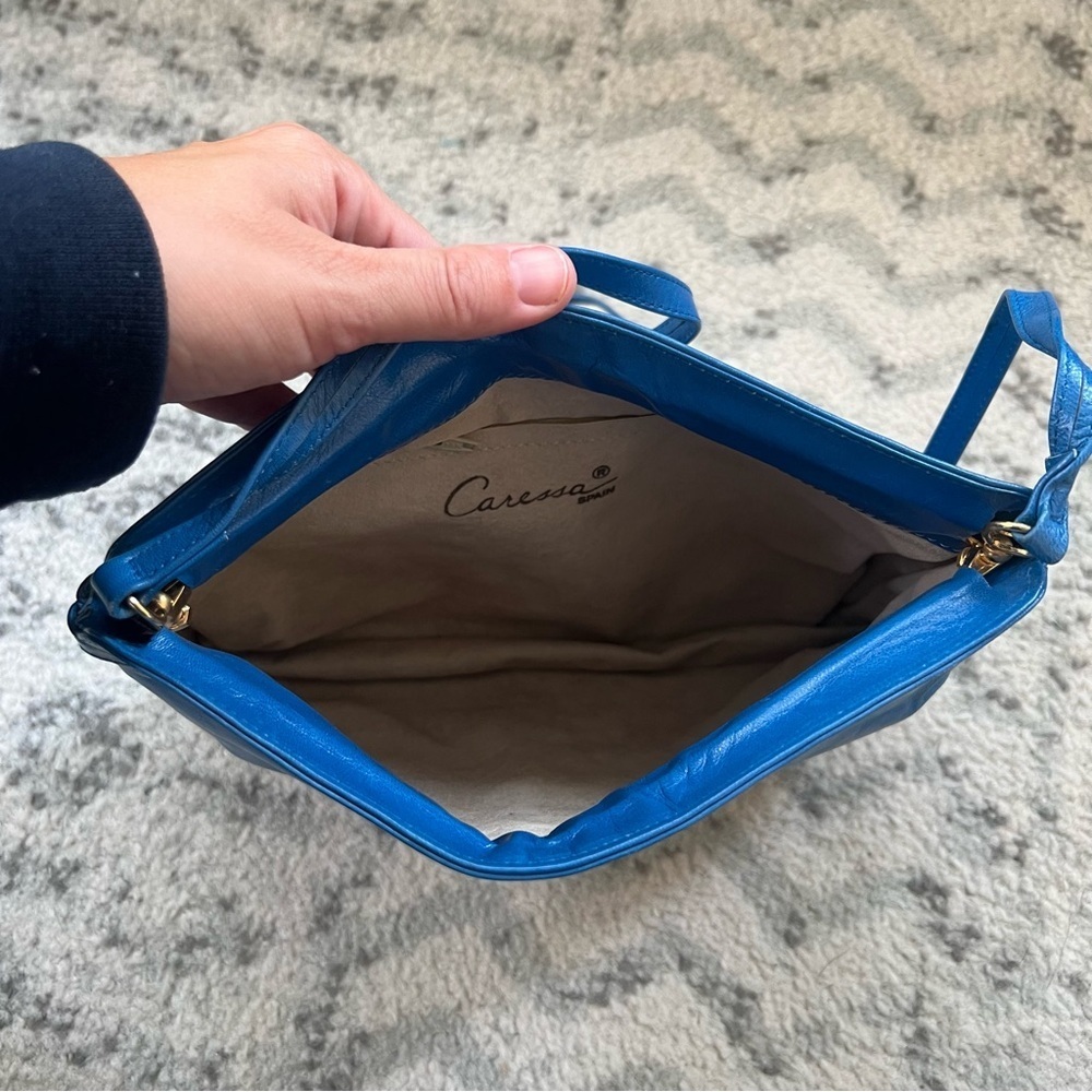 Vintage Caressa Spain Blue Leather Crossbody Bag - Picture 10 of 15